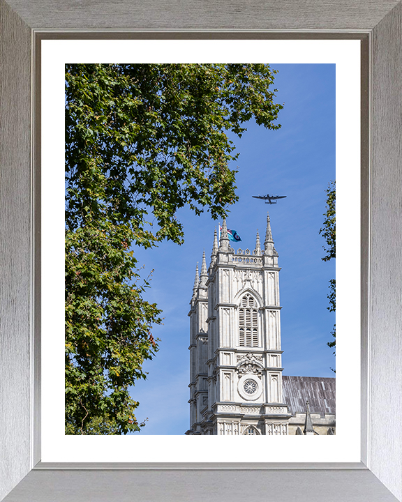 RAF Lancaster Bomber over Westminster abbey Photo Print Royal Air Force Aircraft Wall Art Aviation Decor Posters, Prints, & Visual Artwork Hampshire Prints 10 x 8 Silver Frame Yes