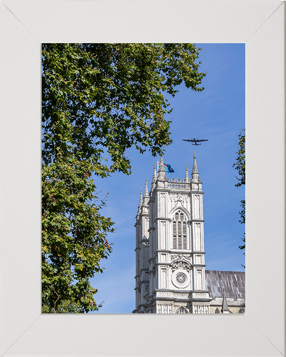 RAF Lancaster Bomber over Westminster abbey Photo Print Royal Air Force Aircraft Wall Art Aviation Decor Posters, Prints, & Visual Artwork Hampshire Prints 10 x 8 White Frame No