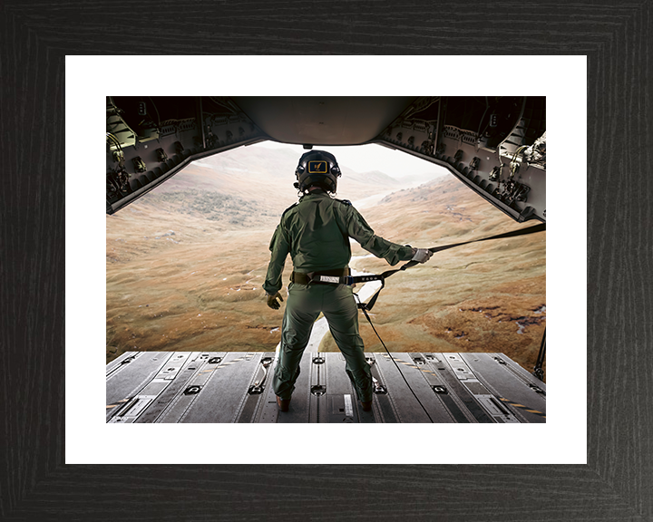 RAF Load Master Ramp Riding 2025 Royal Air Force RAF Aviation Photo Print Wall Art Aviation Decor UK Posters, Prints, & Visual Artwork Hampshire Prints 10 x 8 Black Frame Yes