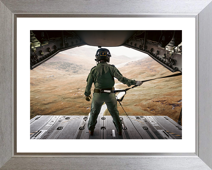 RAF Load Master Ramp Riding 2025 Royal Air Force RAF Aviation Photo Print Wall Art Aviation Decor UK Posters, Prints, & Visual Artwork Hampshire Prints 10 x 8 Silver Frame Yes