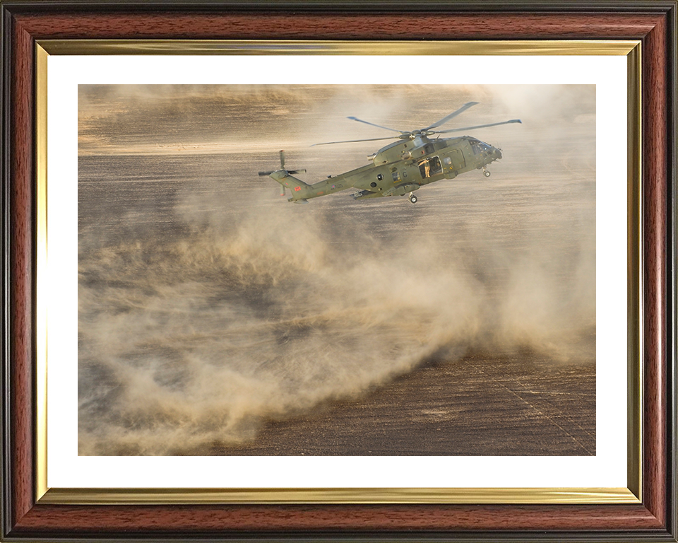 RAF Merlin Helicopter takes off creating a dust cloud Photo Print Royal Air Force Aircraft Wall Art Aviation Decor Posters, Prints, & Visual Artwork Hampshire Prints 10 x 8 Classic Frame Yes