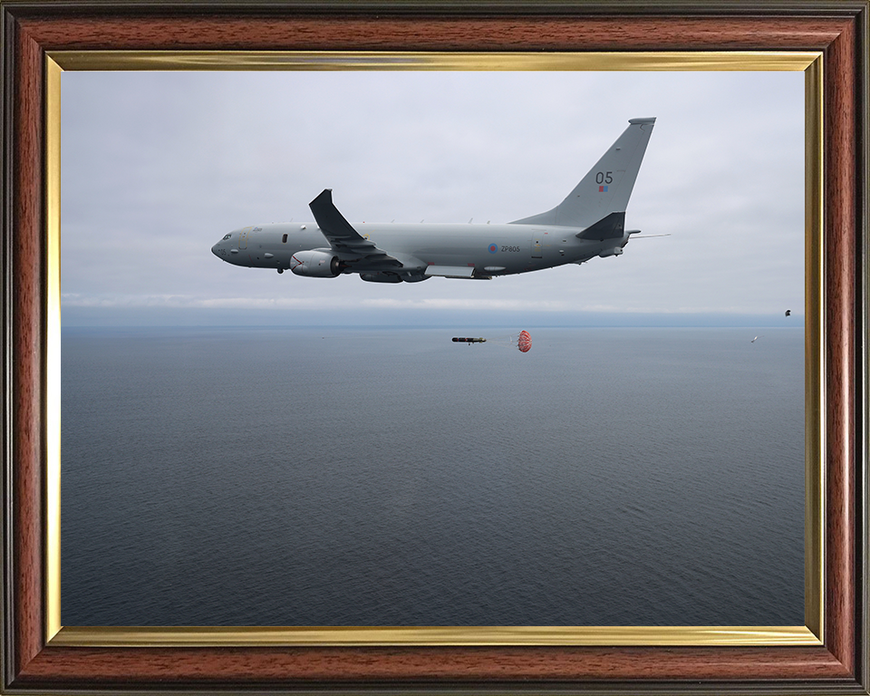 RAF Poseidon (P8A) releasing a torpedo Photo Print Royal Air Force Aircraft Wall Art Aviation Decor Posters, Prints, & Visual Artwork Hampshire Prints 10 x 8 Classic Frame No