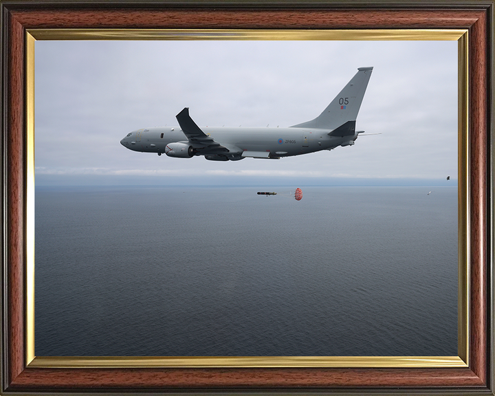 RAF Poseidon (P8A) releasing a torpedo Photo Print Royal Air Force Aircraft Wall Art Aviation Decor Posters, Prints, & Visual Artwork Hampshire Prints 10 x 8 Classic Frame No