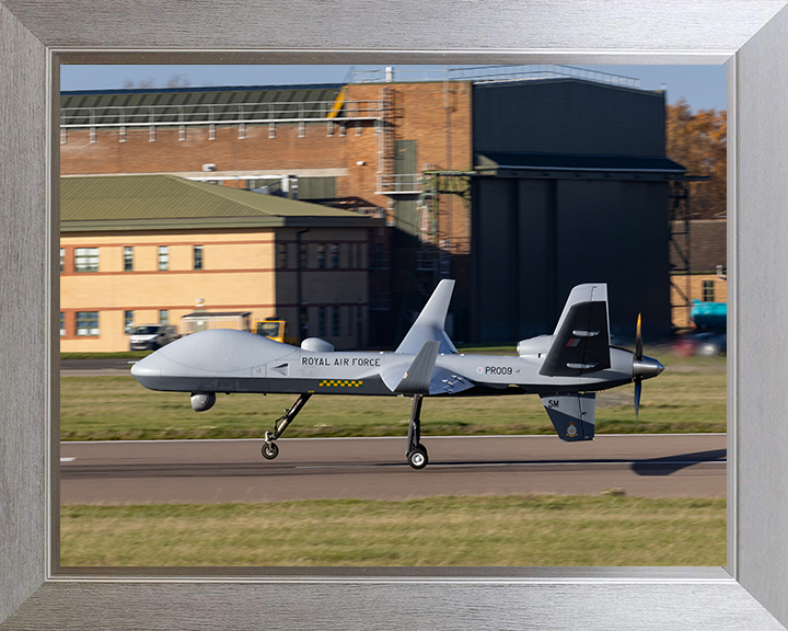 RAF Protector RG Mk1 Drone Taking off Photo Print Royal Air Force Aircraft Wall Art Aviation Decor Posters, Prints, & Visual Artwork Hampshire Prints 10 x 8 Silver Frame No