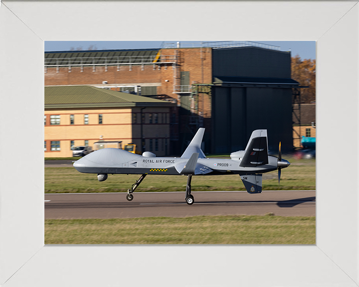 RAF Protector RG Mk1 Drone Taking off Photo Print Royal Air Force Aircraft Wall Art Aviation Decor Posters, Prints, & Visual Artwork Hampshire Prints 10 x 8 White Frame No