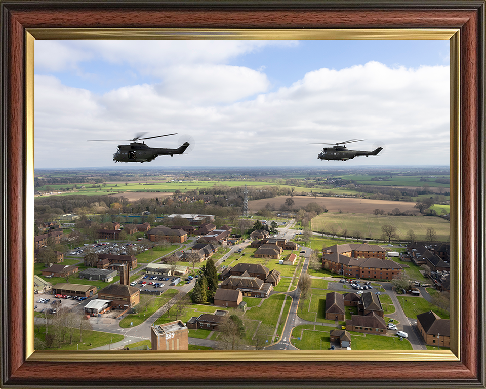 RAF Puma Helicopter in flight over RAF Shawbury Photo Print Royal Air Force Aircraft Wall Art Aviation Decor Posters, Prints, & Visual Artwork Hampshire Prints 10 x 8 Classic Frame No