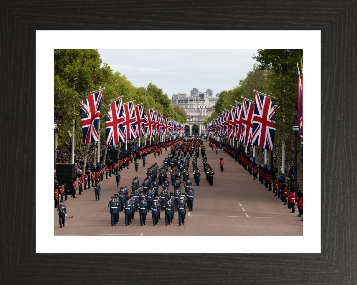 RAF March on the Mall London During Queen Elizabeth II Funeral Photo Print Royal Air Force Wall Art Decor Posters, Prints, & Visual Artwork Hampshire Prints 10 x 8 Black Frame Yes