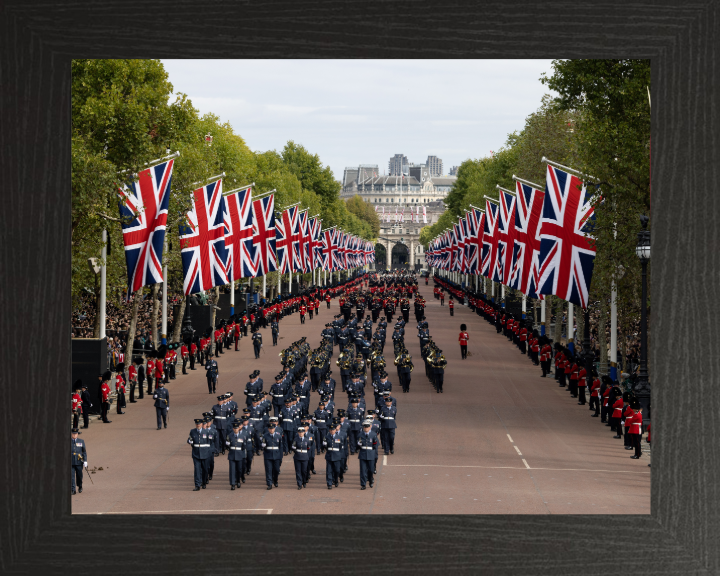 RAF March on the Mall London During Queen Elizabeth II Funeral Photo Print Royal Air Force Wall Art Decor Posters, Prints, & Visual Artwork Hampshire Prints 10 x 8 Black Frame No