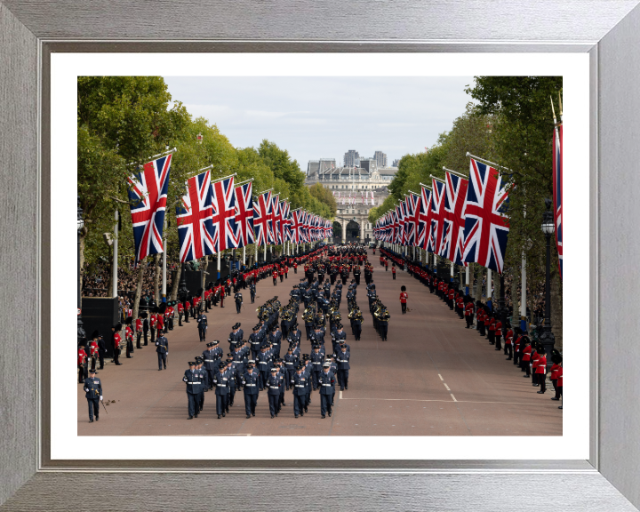 RAF March on the Mall London During Queen Elizabeth II Funeral Photo Print Royal Air Force Wall Art Decor Posters, Prints, & Visual Artwork Hampshire Prints 10 x 8 Silver Frame Yes