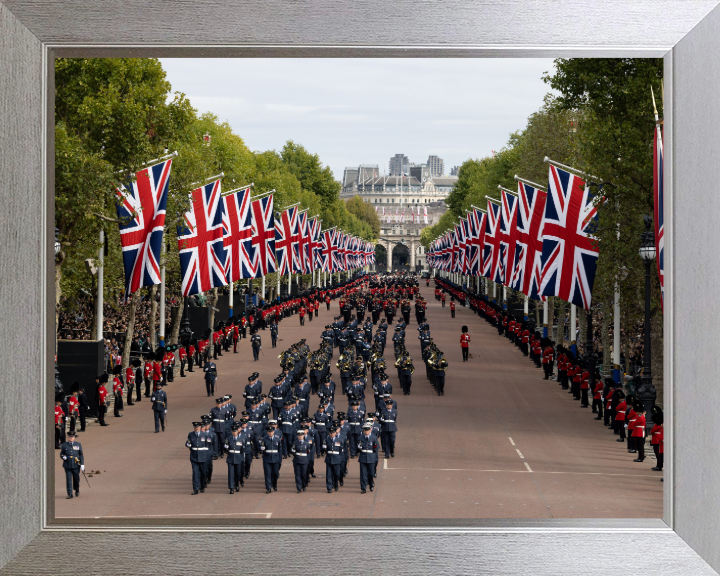 RAF March on the Mall London During Queen Elizabeth II Funeral Photo Print Royal Air Force Wall Art Decor Posters, Prints, & Visual Artwork Hampshire Prints 10 x 8 Silver Frame No