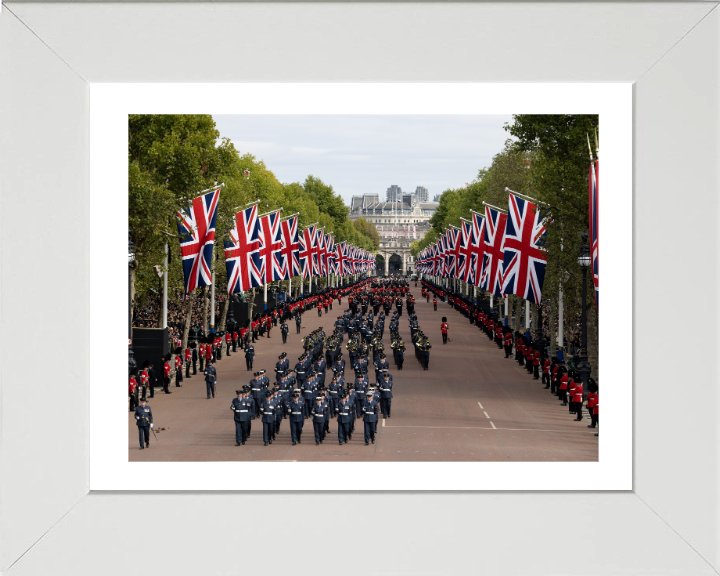 RAF March on the Mall London During Queen Elizabeth II Funeral Photo Print Royal Air Force Wall Art Decor Posters, Prints, & Visual Artwork Hampshire Prints 10 x 8 White Frame Yes