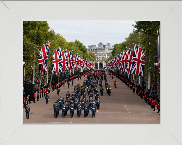 RAF March on the Mall London During Queen Elizabeth II Funeral Photo Print Royal Air Force Wall Art Decor Posters, Prints, & Visual Artwork Hampshire Prints 10 x 8 White Frame No