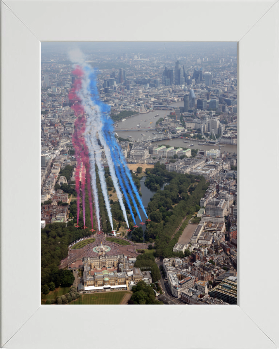 RAF Red Arrows Buckingham Palace flyover Photo Print Royal Air Force Aircraft Aerobatic Display Wall Art Aviation Decor UK Posters, Prints, & Visual Artwork Hampshire Prints 10 x 8 White Frame No