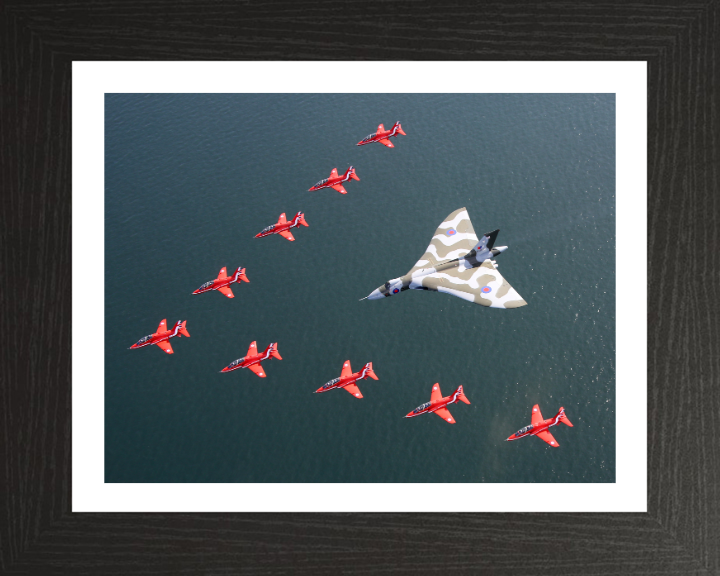 RAF Red Arrows and Vulcan bomber Photo Print Royal Air Force Aircraft Aerobatic Display Wall Art Aviation Decor UK Posters, Prints, & Visual Artwork Hampshire Prints 10 x 8 Black Frame Yes