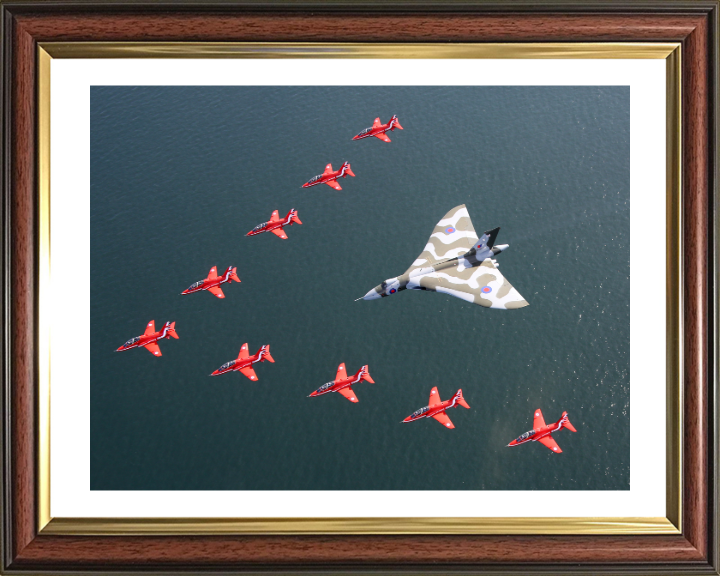 RAF Red Arrows and Vulcan bomber Photo Print Royal Air Force Aircraft Aerobatic Display Wall Art Aviation Decor UK Posters, Prints, & Visual Artwork Hampshire Prints 10 x 8 Classic Frame Yes