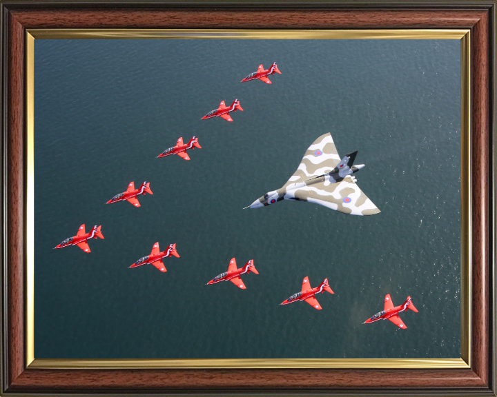 RAF Red Arrows and Vulcan bomber Photo Print Royal Air Force Aircraft Aerobatic Display Wall Art Aviation Decor UK Posters, Prints, & Visual Artwork Hampshire Prints 10 x 8 Classic Frame No