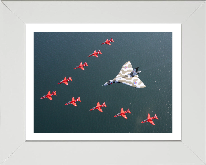RAF Red Arrows and Vulcan bomber Photo Print Royal Air Force Aircraft Aerobatic Display Wall Art Aviation Decor UK Posters, Prints, & Visual Artwork Hampshire Prints 10 x 8 White Frame Yes