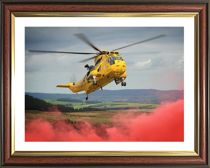 RAF (SAR) Sea King Helicopter With Red Smoke 2011 Photo Print Royal Air Force Aircraft Wall Art Aviation Decor Posters, Prints, & Visual Artwork Hampshire Prints 10 x 8 Classic Frame Yes