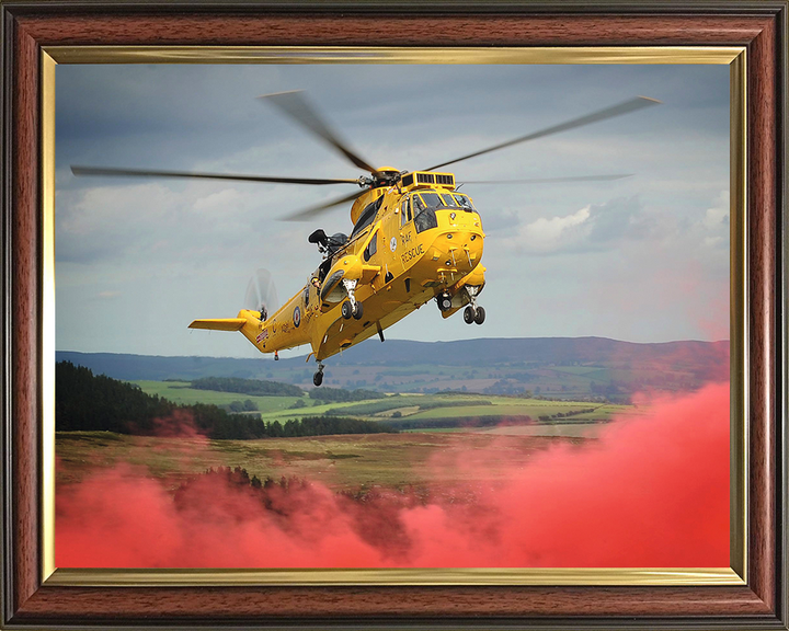 RAF (SAR) Sea King Helicopter With Red Smoke 2011 Photo Print Royal Air Force Aircraft Wall Art Aviation Decor Posters, Prints, & Visual Artwork Hampshire Prints 10 x 8 Classic Frame No