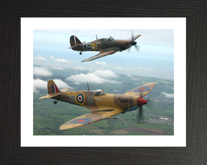 RAF Spitfire And Hurricane Planes flying over Lincolnshire Royal Air Force Aircraft Photo Print Wall Art Aviation Decor UK Posters, Prints, & Visual Artwork Hampshire Prints 10 x 8 Black Frame Yes