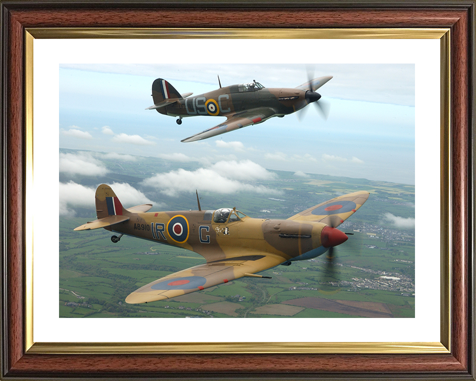 RAF Spitfire And Hurricane Planes flying over Lincolnshire Royal Air Force Aircraft Photo Print Wall Art Aviation Decor UK Posters, Prints, & Visual Artwork Hampshire Prints 10 x 8 Classic Frame Yes