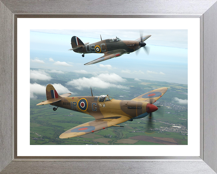 RAF Spitfire And Hurricane Planes flying over Lincolnshire Royal Air Force Aircraft Photo Print Wall Art Aviation Decor UK Posters, Prints, & Visual Artwork Hampshire Prints 10 x 8 Silver Frame Yes