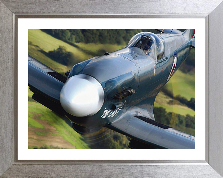 RAF Spitfire Mk19 Closeup Photo Print Royal Air Force Aircraft Wall Art Aviation Decor Poster Posters, Prints, & Visual Artwork Hampshire Prints 10 x 8 Silver Frame Yes