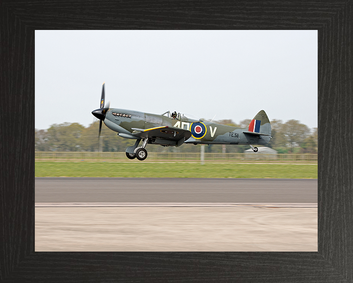 RAF Spitfire Takeoff Photo Print Royal Air Force Aircraft Wall Art Aviation Decor Poster Posters, Prints, & Visual Artwork Hampshire Prints 10 x 8 Black Frame No