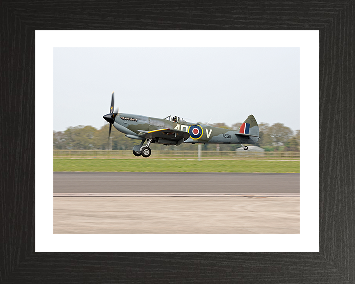 RAF Spitfire Takeoff Photo Print Royal Air Force Aircraft Wall Art Aviation Decor Poster Posters, Prints, & Visual Artwork Hampshire Prints 10 x 8 Black Frame Yes