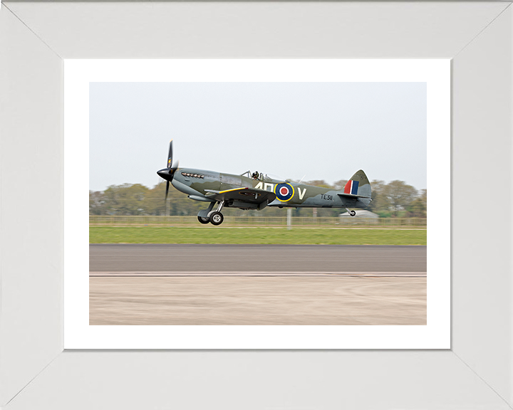 RAF Spitfire Takeoff Photo Print Royal Air Force Aircraft Wall Art Aviation Decor Poster Posters, Prints, & Visual Artwork Hampshire Prints 10 x 8 White Frame Yes