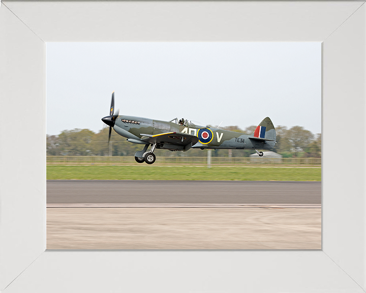 RAF Spitfire Takeoff Photo Print Royal Air Force Aircraft Wall Art Aviation Decor Poster Posters, Prints, & Visual Artwork Hampshire Prints 10 x 8 White Frame No