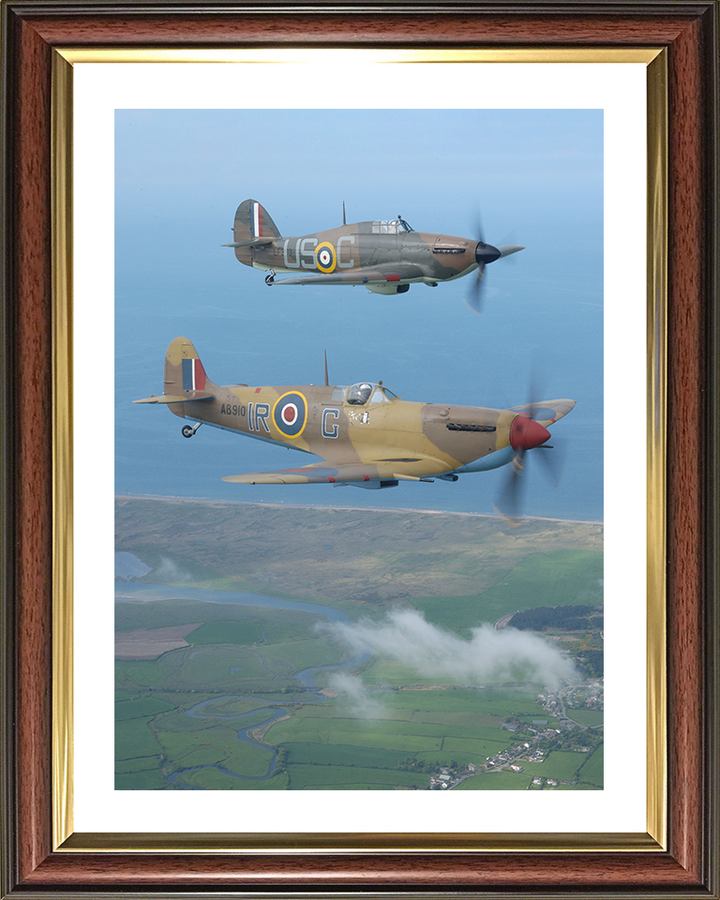RAF Spitfire And Hurricane Planes in Flight May 2005 Royal Air Force Aircraft Photo Print Wall Art Aviation Decor UK Posters, Prints, & Visual Artwork Hampshire Prints 10 x 8 Classic Frame Yes