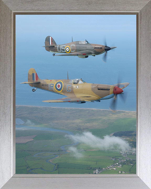 RAF Spitfire And Hurricane Planes in Flight May 2005 Royal Air Force Aircraft Photo Print Wall Art Aviation Decor UK Posters, Prints, & Visual Artwork Hampshire Prints 10 x 8 Silver Frame No