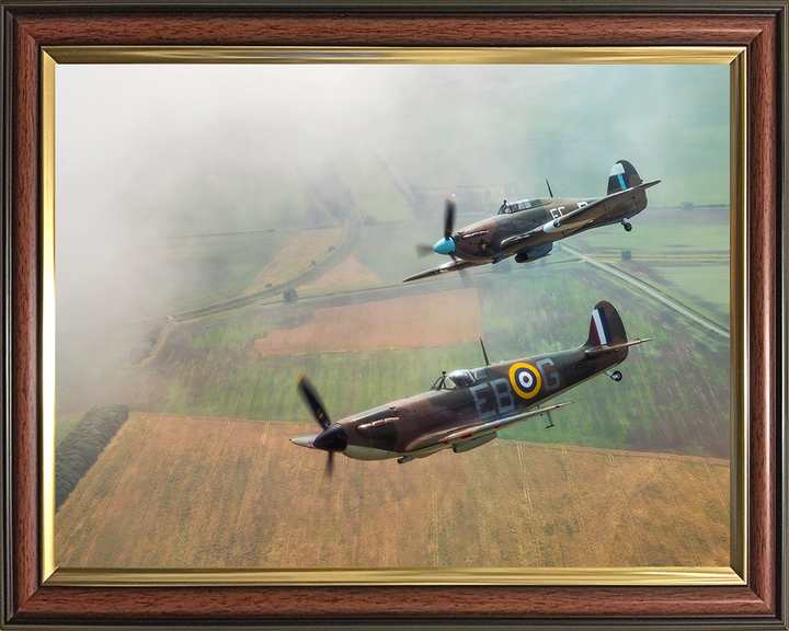 RAF Spitfire and Hurricane in flight Photo Print Royal Air Force Aircraft Wall Art Aviation Decor Posters, Prints, & Visual Artwork Hampshire Prints 10 x 8 Classic Frame No