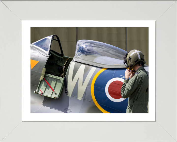RAF Spitfire and Pilot Photo Print Royal Air Force Wall Art Decor Poster Posters, Prints, & Visual Artwork Hampshire Prints 10 x 8 White Frame Yes