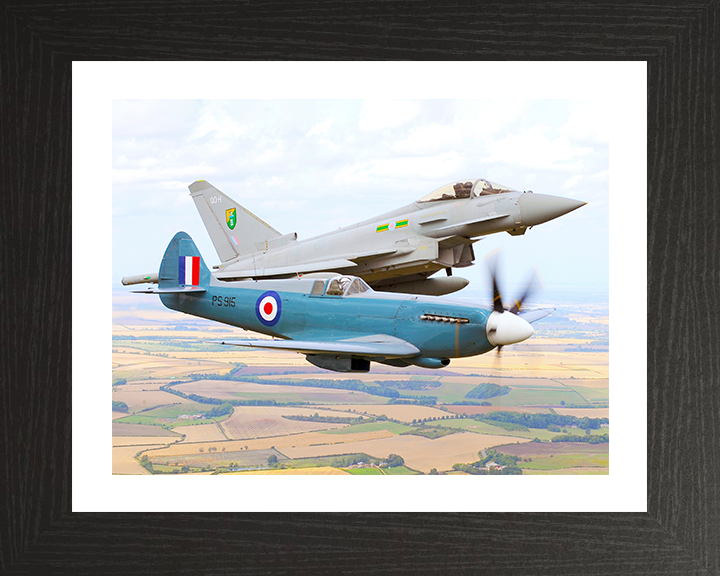 RAF Spitfire And Typhoon in Flight 2010 Royal Air Force Aircraft Photo Print Wall Art Aviation Decor UK Posters, Prints, & Visual Artwork Hampshire Prints 10 x 8 Black Frame Yes
