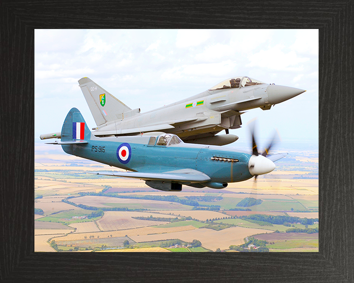 RAF Spitfire And Typhoon in Flight 2010 Royal Air Force Aircraft Photo Print Wall Art Aviation Decor UK Posters, Prints, & Visual Artwork Hampshire Prints 10 x 8 Black Frame No