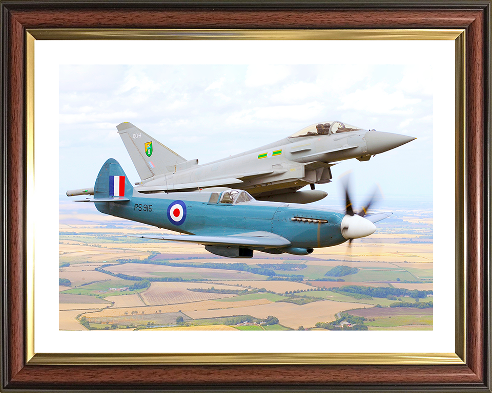 RAF Spitfire And Typhoon in Flight 2010 Royal Air Force Aircraft Photo Print Wall Art Aviation Decor UK Posters, Prints, & Visual Artwork Hampshire Prints 10 x 8 Classic Frame Yes
