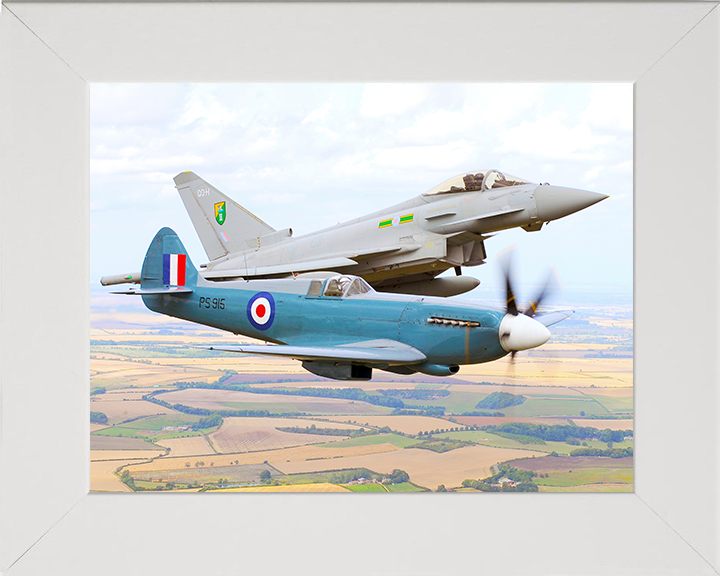 RAF Spitfire And Typhoon in Flight 2010 Royal Air Force Aircraft Photo Print Wall Art Aviation Decor UK Posters, Prints, & Visual Artwork Hampshire Prints 10 x 8 White Frame No