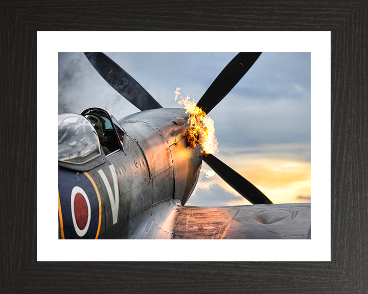 RAF Supermarine Spitfire Hot Start Closeup Royal Air Force Aircraft Photo Print Wall Art Aviation Decor UK Posters, Prints, & Visual Artwork Hampshire Prints 10 x 8 Black Frame Yes