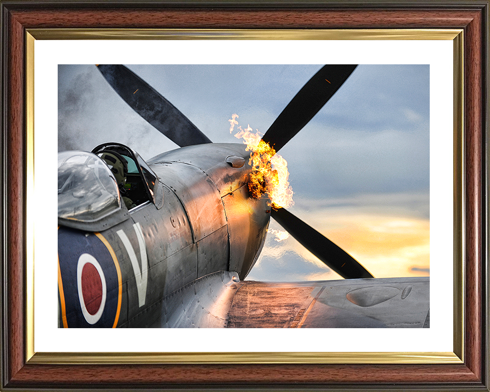 RAF Supermarine Spitfire Hot Start Closeup Royal Air Force Aircraft Photo Print Wall Art Aviation Decor UK Posters, Prints, & Visual Artwork Hampshire Prints 10 x 8 Classic Frame Yes