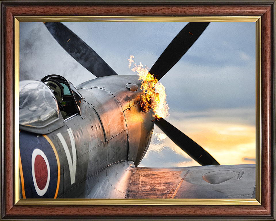 RAF Supermarine Spitfire Hot Start Closeup Royal Air Force Aircraft Photo Print Wall Art Aviation Decor UK Posters, Prints, & Visual Artwork Hampshire Prints 10 x 8 Classic Frame No