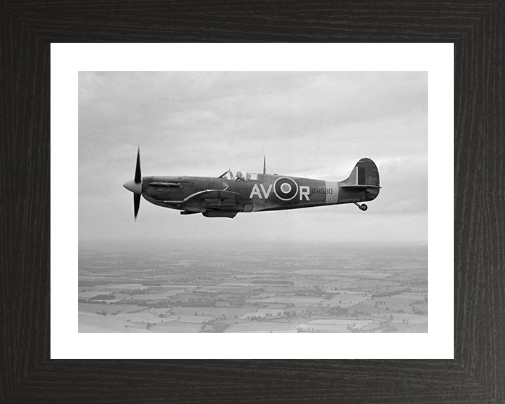 RAF Spitfire Mk Vb Flying Photo Print Royal Air Force Aircraft Wall Art Aviation Military Decor Posters, Prints, & Visual Artwork Hampshire Prints 10 x 8 Black Frame Yes