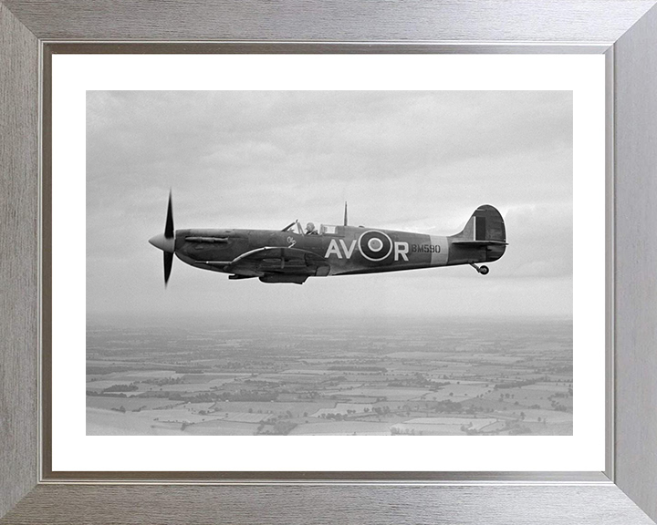 RAF Spitfire Mk Vb Flying Photo Print Royal Air Force Aircraft Wall Art Aviation Military Decor Posters, Prints, & Visual Artwork Hampshire Prints 10 x 8 Silver Frame Yes