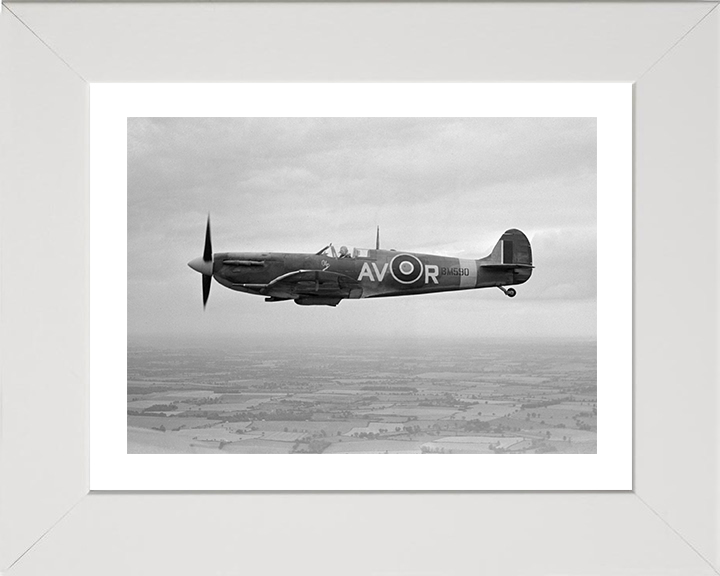 RAF Spitfire Mk Vb Flying Photo Print Royal Air Force Aircraft Wall Art Aviation Military Decor Posters, Prints, & Visual Artwork Hampshire Prints 10 x 8 White Frame Yes