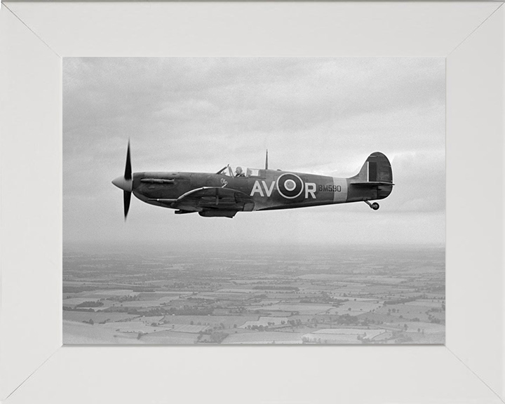 RAF Spitfire Mk Vb Flying Photo Print Royal Air Force Aircraft Wall Art Aviation Military Decor Posters, Prints, & Visual Artwork Hampshire Prints 10 x 8 White Frame No