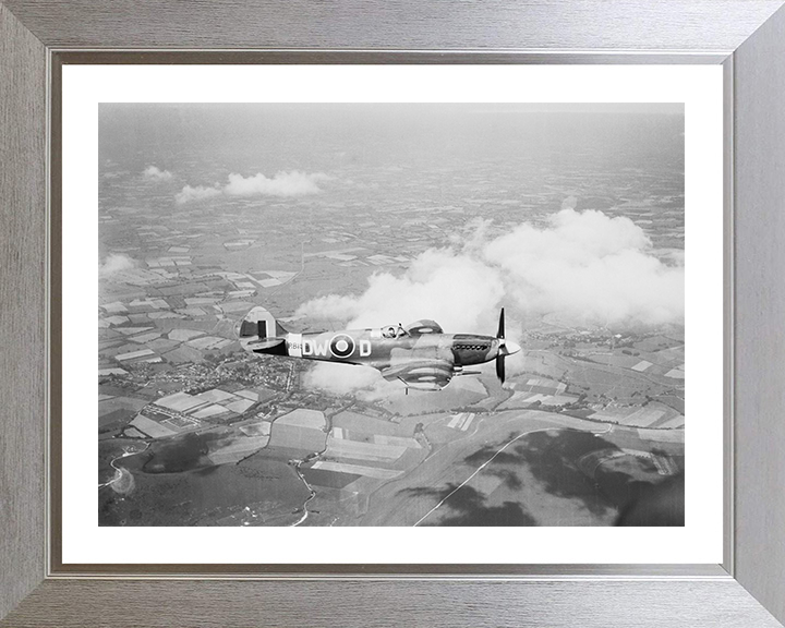 RAF Spitfire Mk XIV 1944 Photo Print Royal Air Force Aircraft Wall Art Aviation Decor Poster Posters, Prints, & Visual Artwork Hampshire Prints 10 x 8 Silver Frame Yes