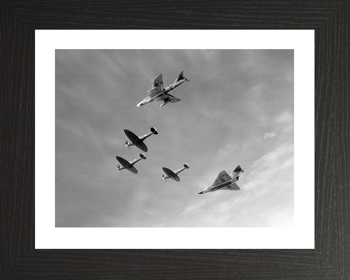 RAF Spitfire Retirement Flyover 1957 Photo Print Royal Air Force Aircraft Wall Art Aviation Decor Posters, Prints, & Visual Artwork Hampshire Prints 10 x 8 Black Frame Yes