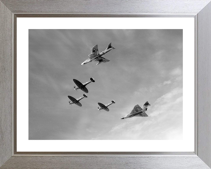 RAF Spitfire Retirement Flyover 1957 Photo Print Royal Air Force Aircraft Wall Art Aviation Decor Posters, Prints, & Visual Artwork Hampshire Prints 10 x 8 Silver Frame Yes