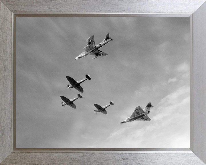 RAF Spitfire Retirement Flyover 1957 Photo Print Royal Air Force Aircraft Wall Art Aviation Decor Posters, Prints, & Visual Artwork Hampshire Prints 10 x 8 Silver Frame No